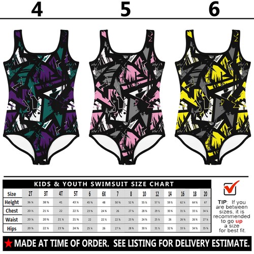 Kids Rock Star Swimsuit #1 - Baby Girl Teens Bathing Suit Geometric Abstract Art - Picture 14 of 30
