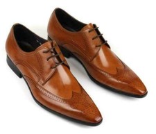 Mens Cow Leather Business Dress Shoes Lace Up Formal Business Pointed Toe Flats