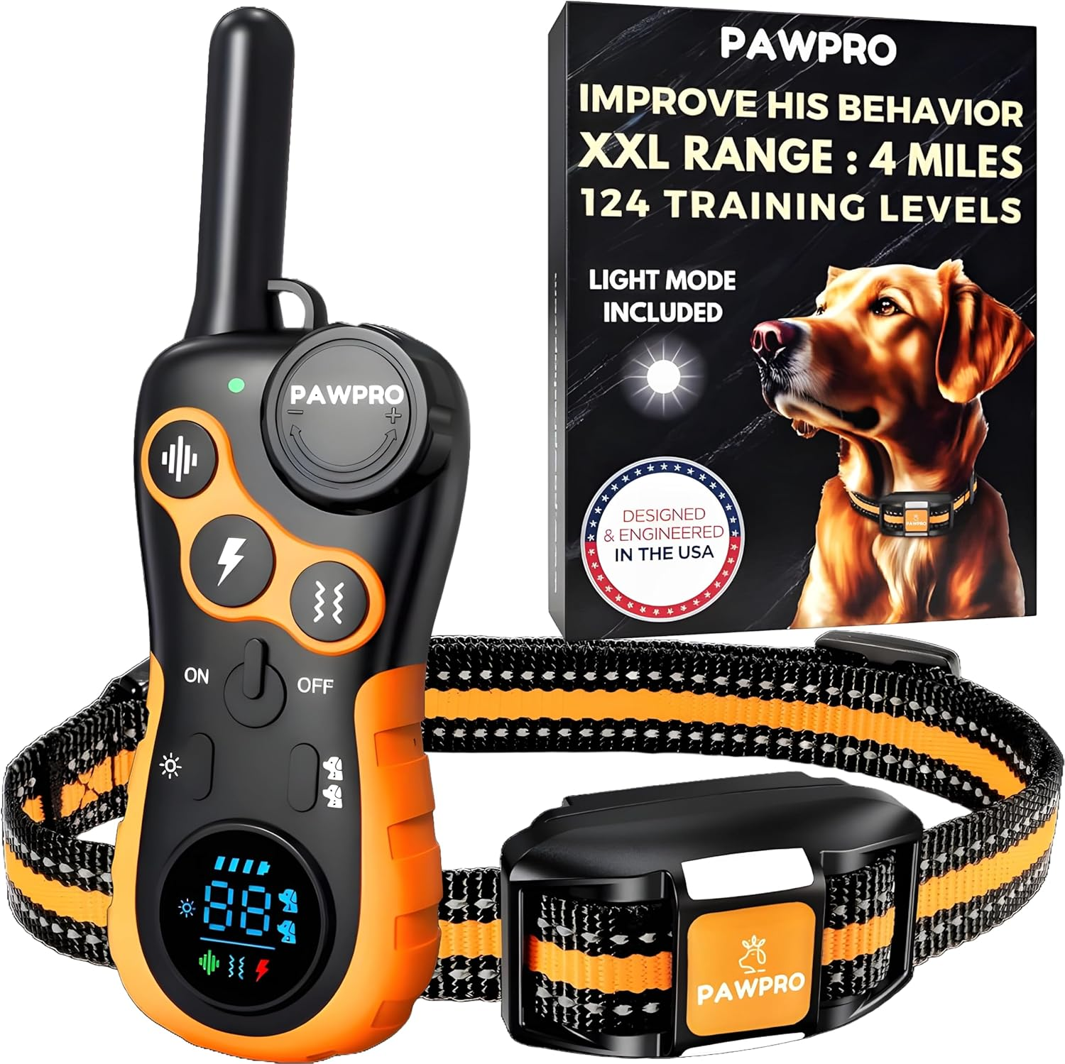 PAWPRO 4-Mile Dog Training Collar, Waterproof, Rechargeable, Adjustable Levels