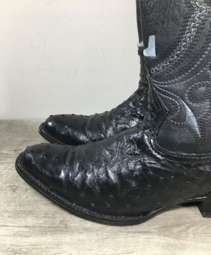 Luna Smooth Ostrich Black Leather Cowboy Western Roper Mens Boots Size 10 US - Picture 7 of 12