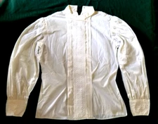 Size 12 Victorian Lady's White Linen Blouse Repro Reenactment Lace Cuffs MOP