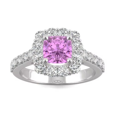 1 Ctw Lab Created Amethyst & Diamond 14K White Gold Plated Halo Engagement Ring