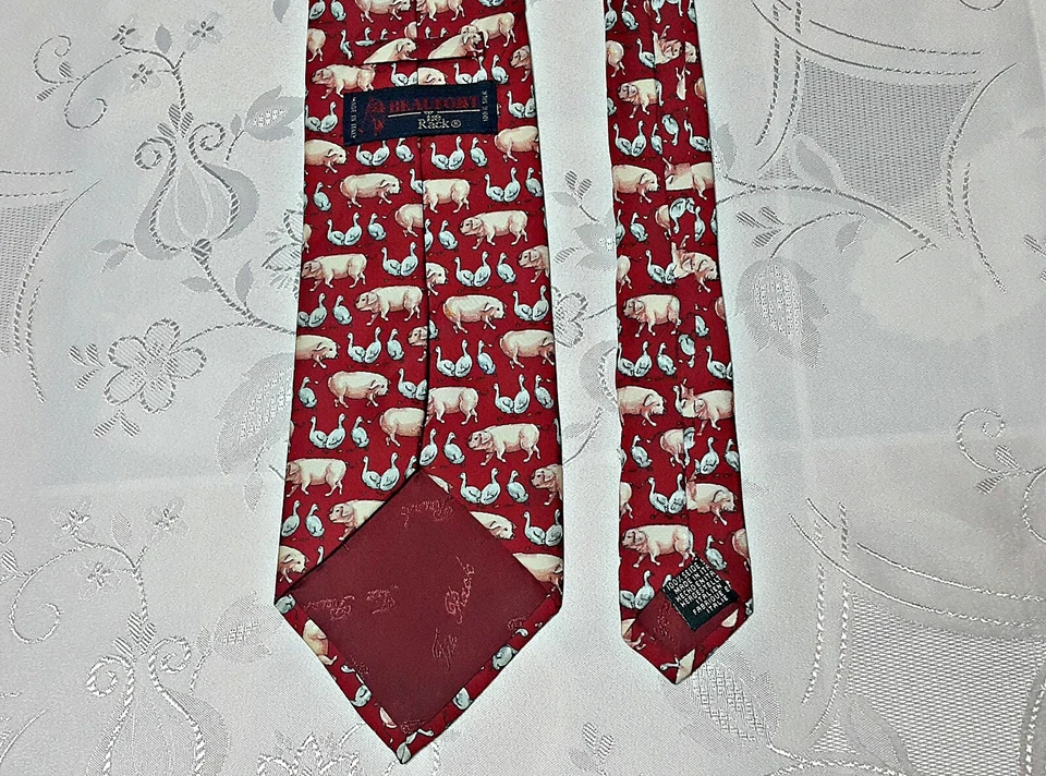 МУЖСКИЕ ВИНТАЖНЫЕ ПОДЛИННЫЙ BEAUFORT ГАЛСТУК СТОЙКА СВИНЕЙ И ГУСЯ ШЕЛК МУЖСКОЙ ГАЛСТУК - Изображение 3 из 4