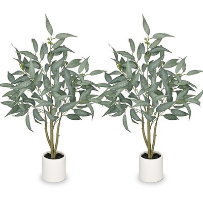 2 Packs Artificial Eucalyptus Tree in White Pot   3FT Faux Indoor Plant fo