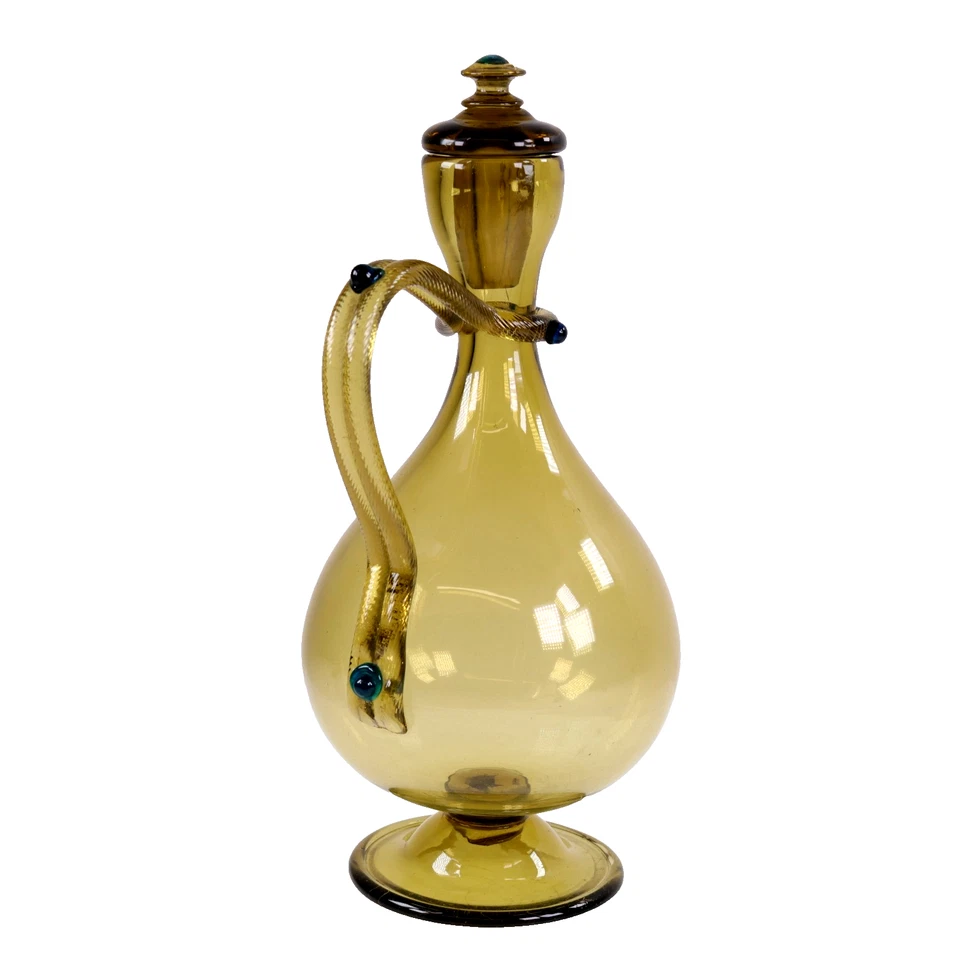 Murano Glass Salviati Decanter Olive Jewelled Ribbed Snake Style h28cm c1890 - Image 3 of 4
