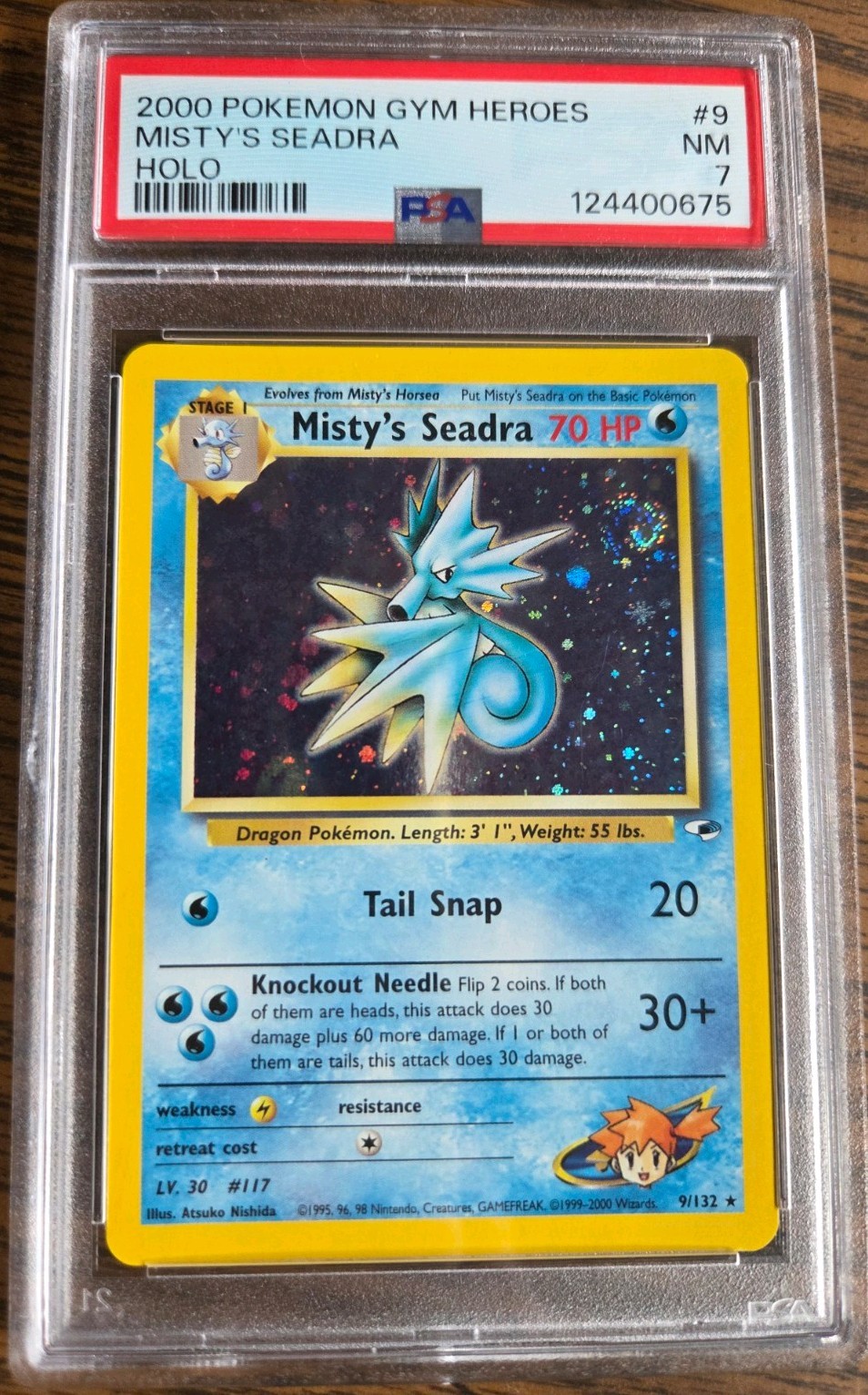 MISTY'S SEADRA #9 PSA 7 HOLO SWIRL 💫 2000 POKEMON GYM HEROES 