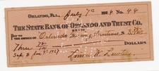 1926 Orlando Bank Check State Bank Signed Lewter Morning Sentinel Orange Florida 1926 Orlando Bank Check State Bank Signed Lewter Morning Sentinel Orange Florida
