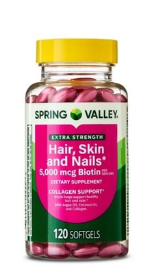 New Spring Valley Hair Skin & Nails Dietary Supplement Softg 5000 Mcg 120Ct #002