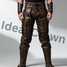 Men  s Brown Leather Genuine Leather Pants Biker Slim Fit Handmade Trouser