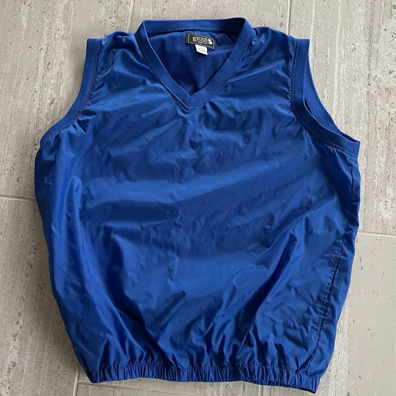 Vintage Y2K Gicos Golf Gear Mens Windbreaker Vest Mesh Lined Size L Blue Pockets