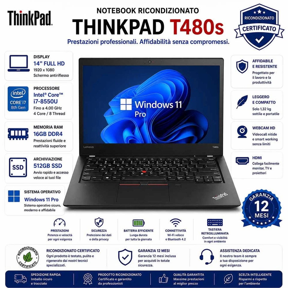 Lenovo ThinkPad T480s · i7-8550U · 16GB · 512GB