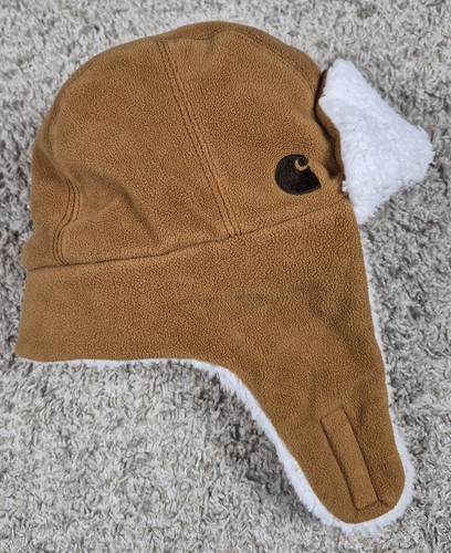 Carhartt Sherpa Lined Infant Toddler Trapper Hat Logo Brown