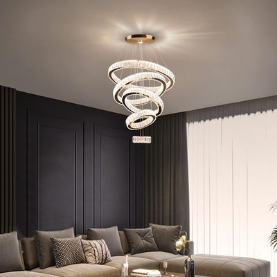 Stunning Multicolor LED Crystal Chandelier - 5 Ring Pendant Light for Home