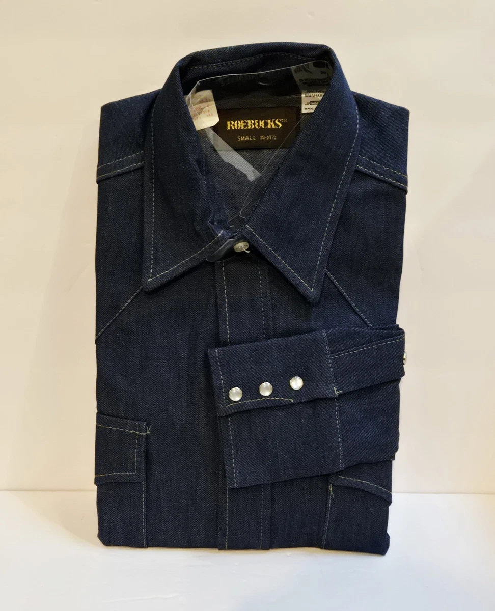Chemise Vintage Sears Western Wear - Denim Bleu - Taille XL - Homme - Cowboy - Boutonnage