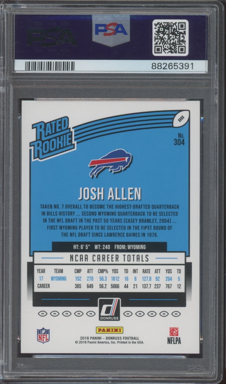 2018 Donruss Bronze Press Proof #304 Josh Allen RC Rookie Gem Mint PSA 10 view 2