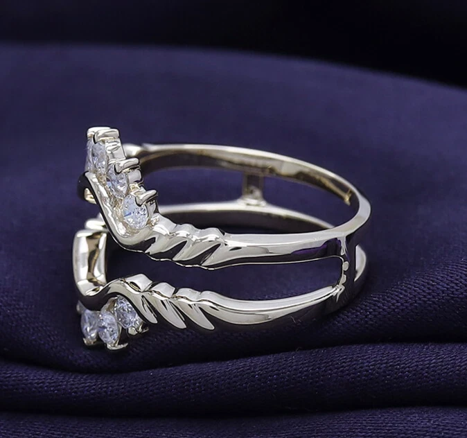 1/2 Ct Lab Grown Diamond Engagement Guard Wedding Enhancer Ring 10k & 14k Gold - Image 3 of 4