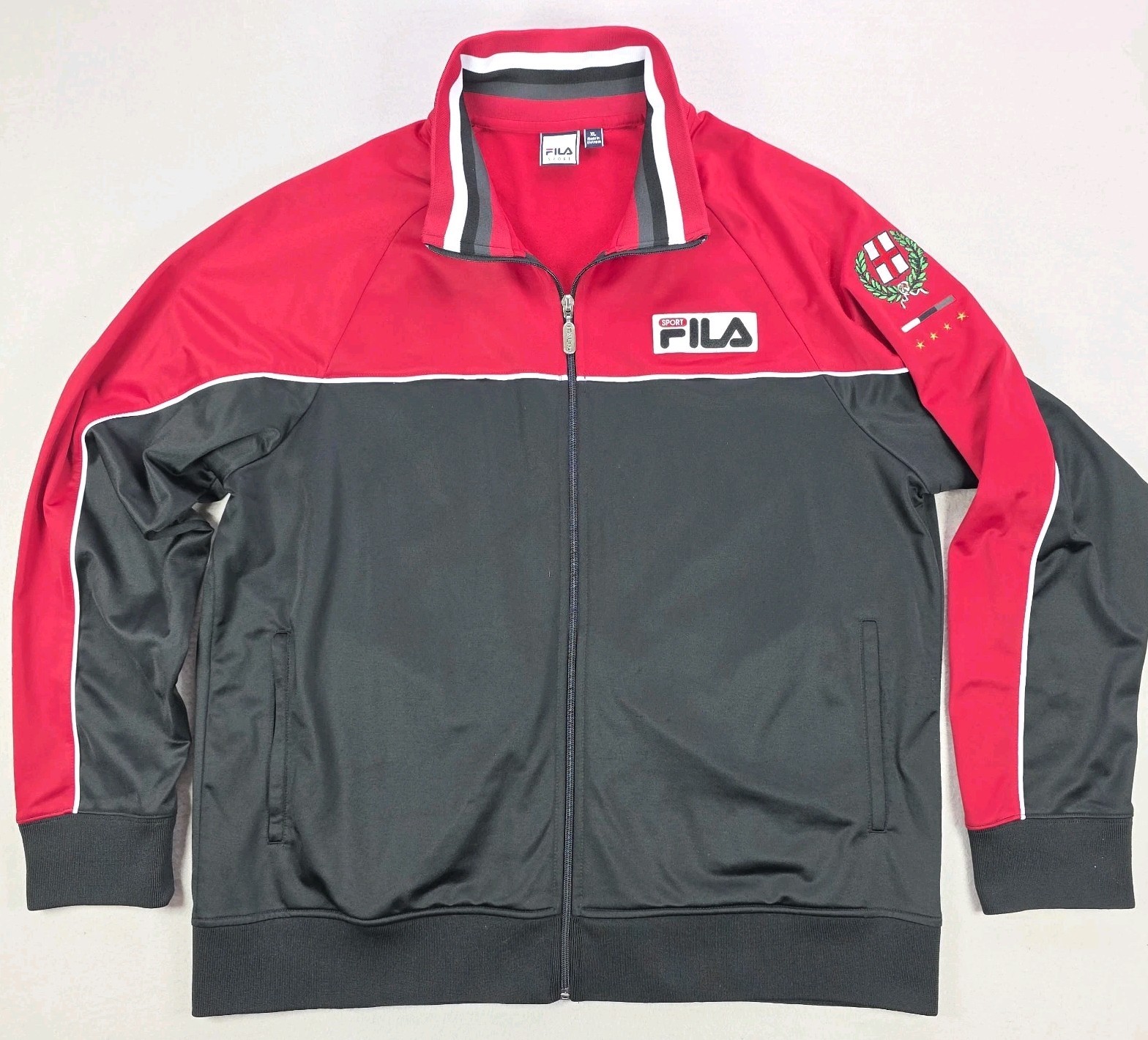 Giacca da pista vintage anni 90 Fila Sport Italia uomo taglia XL nera rossa calcio zip