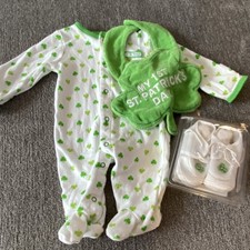 My 1st St. Patty's St. Patrick's Day Shamrock 3pc Outfit Set White Cotton