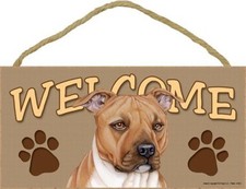 PIT BULL Brown Dog 5 x 10 Wood WELCOME SIGN Plaque USA Made