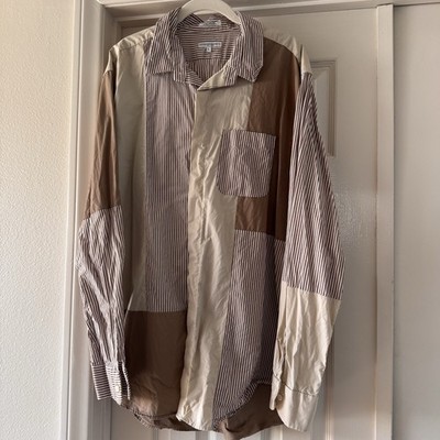 Engineered Garments Men s L Patchwork Stripe Long Sleeve Button-Up Shirt Pockets
