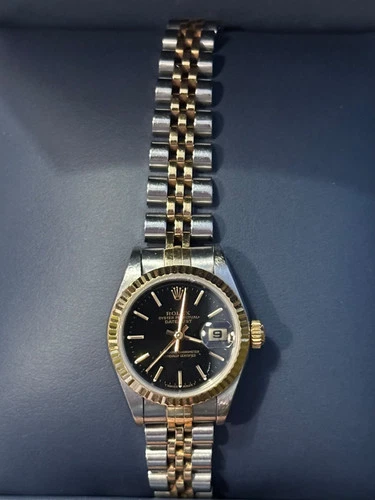 VINTAGE Rolex DateJust 26mm BLACK Two-Tone Gold Steel Fluted JUBILEE 69173 Watch