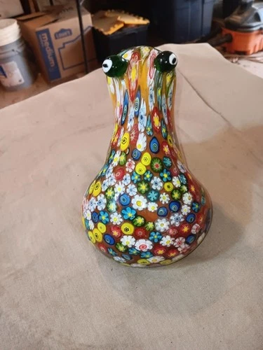 Murano Millefiori Art Glass Frog Sculpture Italian Label Vintage 5 1/2x 5 1/2