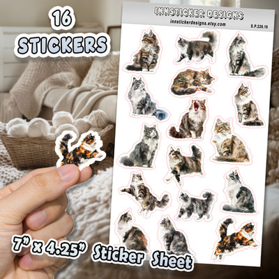 Norwegian Forest Cat Stickers, for Journals, Scrapbooks, Planners, Glossy, Matte
