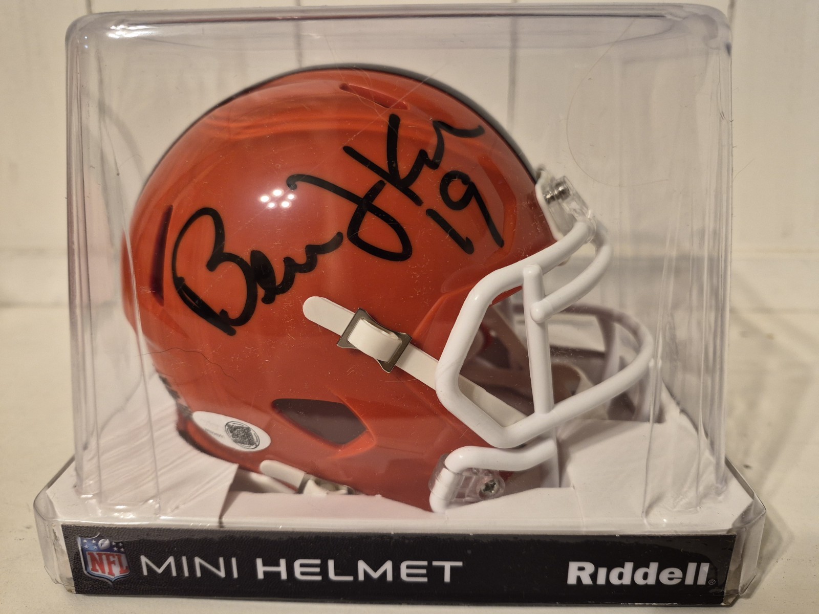 Bernie Kosar Autographed Signed Cleveland Browns Speed Mini Replica Orange Football Helmet ( 