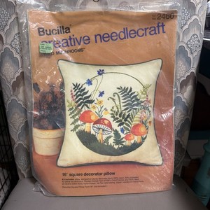 Bucilla Crewel Needlecraft Kit 2460 Wild Mushrooms Pillow 16” No Instructions