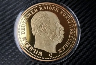 Gigant Medaille 70mm Kaiser Wilh. I. 20 Mark 1871 Replik 24k verg. PP OVP/Kapsel
