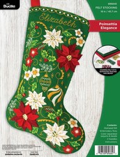 SALE- Poinsettia Elegance - Felt Applique Christmas Stocking Kit - Bucilla 89684