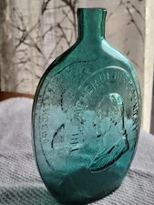 Old Rich Shaded Teal Dyottville Quart Washington Taylor Historical Flask Crisp