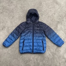 Eddie Bauer Jacket Boys Blue Puffer Full Zip Hooded Size XS 5/6 Down