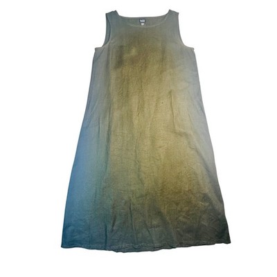 Eileen Fisher Womens Small 100% Linen Sleeveless Shift Dress Olive Green Casual
