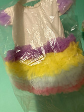 Girls Rainbow Tutu Tulle Dress White/Multicolour Bow Baby 9-12 months