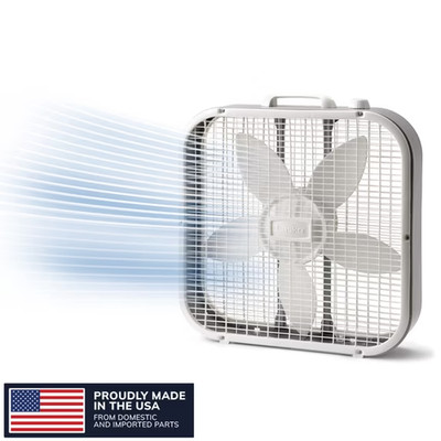 Lasko 20'' Classic Box Fan with Weather-Resistant Motor 3 Speeds, White, B20200