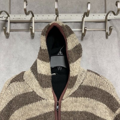 Women Knit Jacket M Super Heavy Chunky Knit Nepal Wool Fisherman Nordic Zip Hood