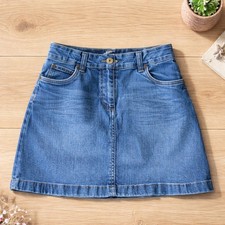 Mini Boden Girls Blue Denim A-Line Skirt Pockets Button Belt Loops 11-12Y