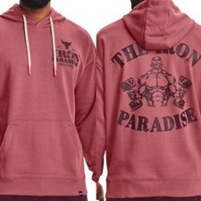 Under Armour Mens S Project Rock Iron Paradise Heavyweight Terry Hoodie Beta Red