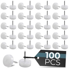 100 Pcs Nail On Furniture Glides 0.8" x 0.7" White Nylon Chair Leg Floor Sliders