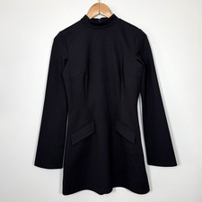 Reformation Atlas Knit Dress Black Mock Neck Long Sleeve Mini Stretch Size M LBD