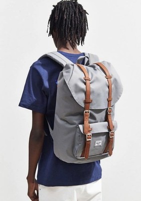 Herschel Supply Co Little America Backpack Grey Brown Leather 25L 15'' Laptop NEW