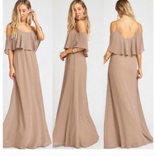 Show Me Your Mumu Taupe Off-Shoulder Maxi Dress Size S