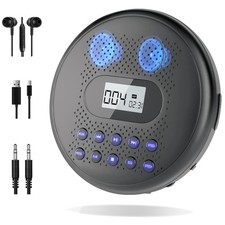 Rechargeable CD Player with Speakers  Headphones - Anti-Skip for Safe Listening