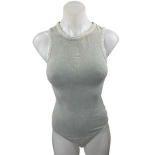 Le Lis Women's Gray Rib Knit Sleeveless Racerback Thong Bodysuit Tank Top Size S