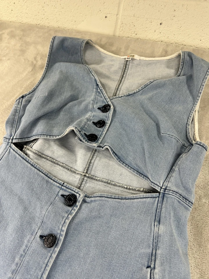 See By Chloe Denim Dress Womens 42 Blue Poetic Cutout Midi Button Italy Pockets - Image 3 of 4