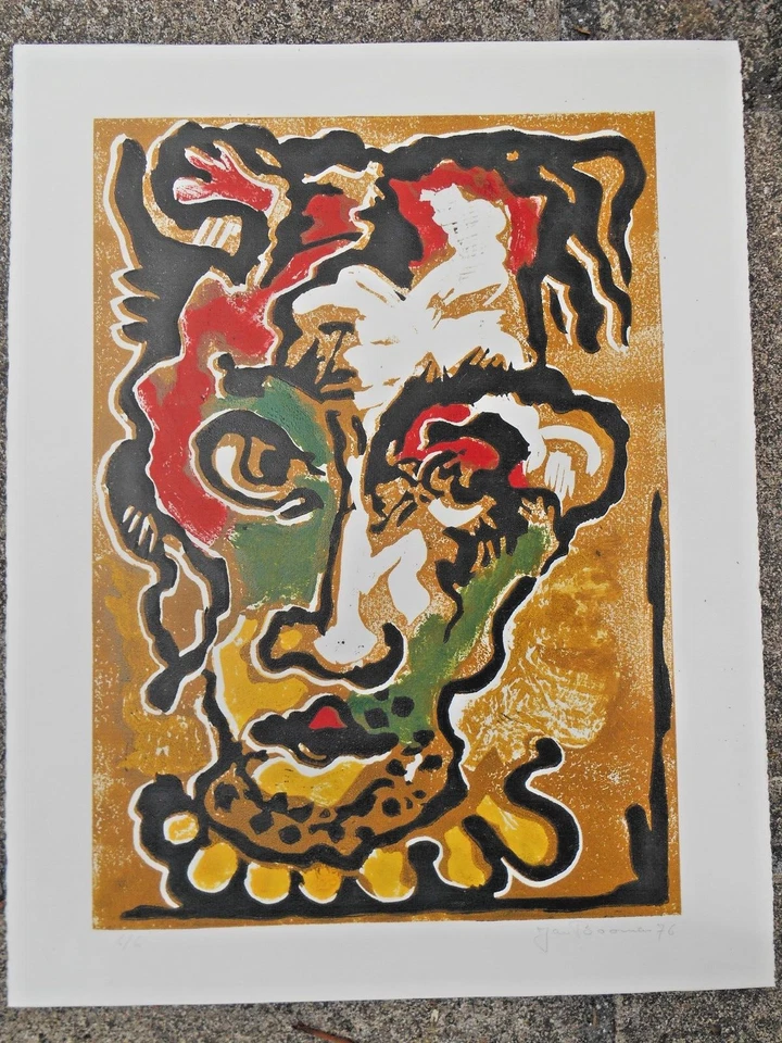 jan boomers sur papier jolie linogravure couleur numéroté 6/6 signée portrait tb - Photo 1/1