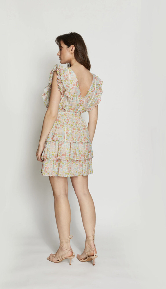 LOVE THE LABEL Ines Ruffle Tiered Print Shabby Chic Victorian Mini Dress M $295