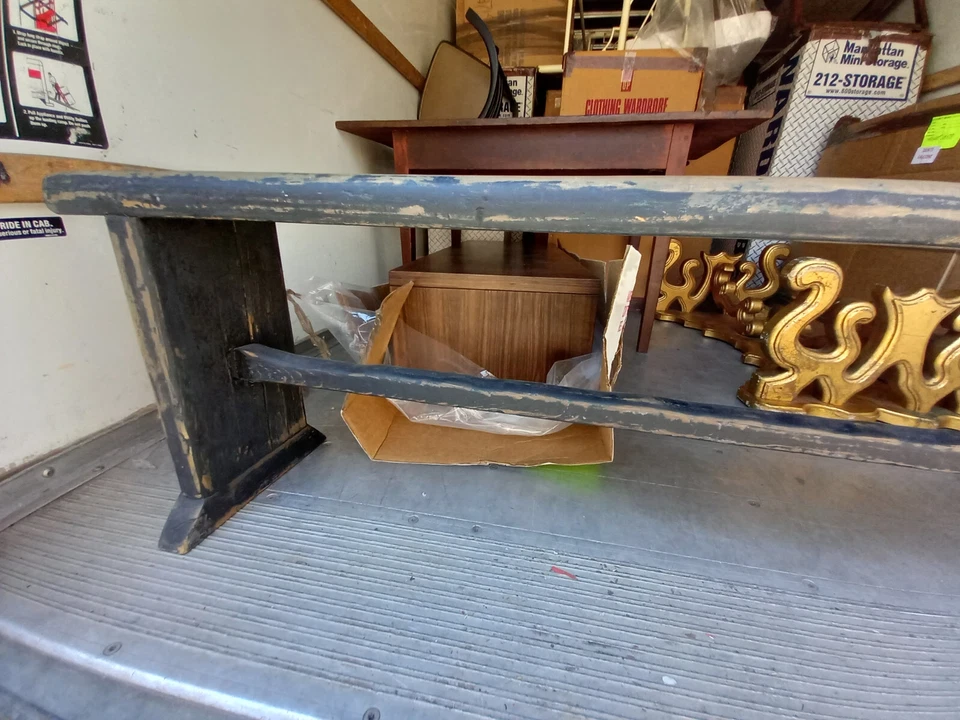 Antique Country Primitive Distressed Wood Plank Bench original old paint STURDY - Image 3 of 4