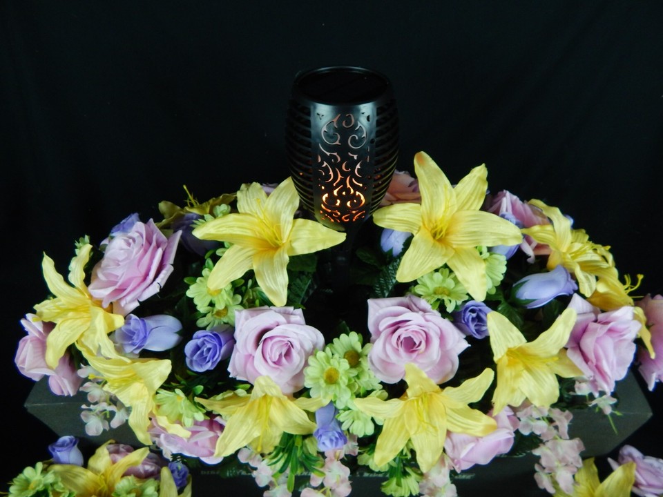 Solar Light Flaming Torch Double Cemetery Flower Headstone Saddle eBay